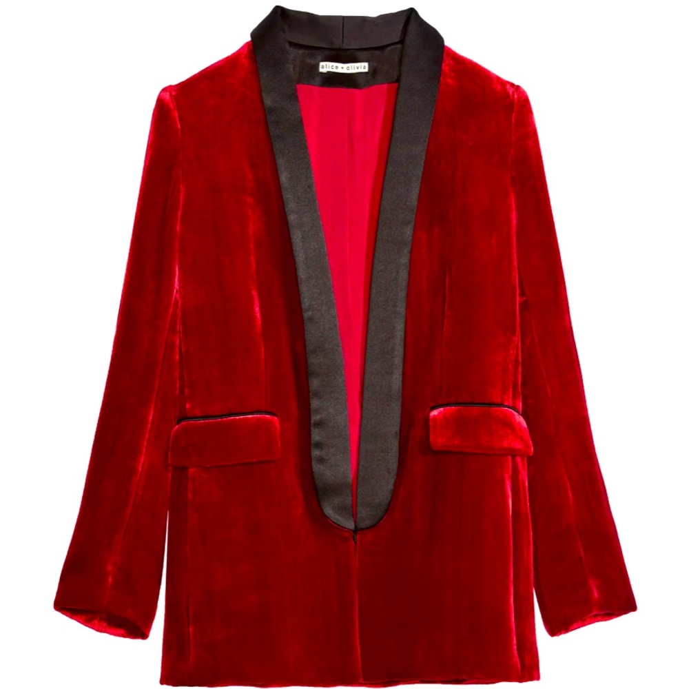 Alice and Olivia Deep Ruby Black Velvet blazer
